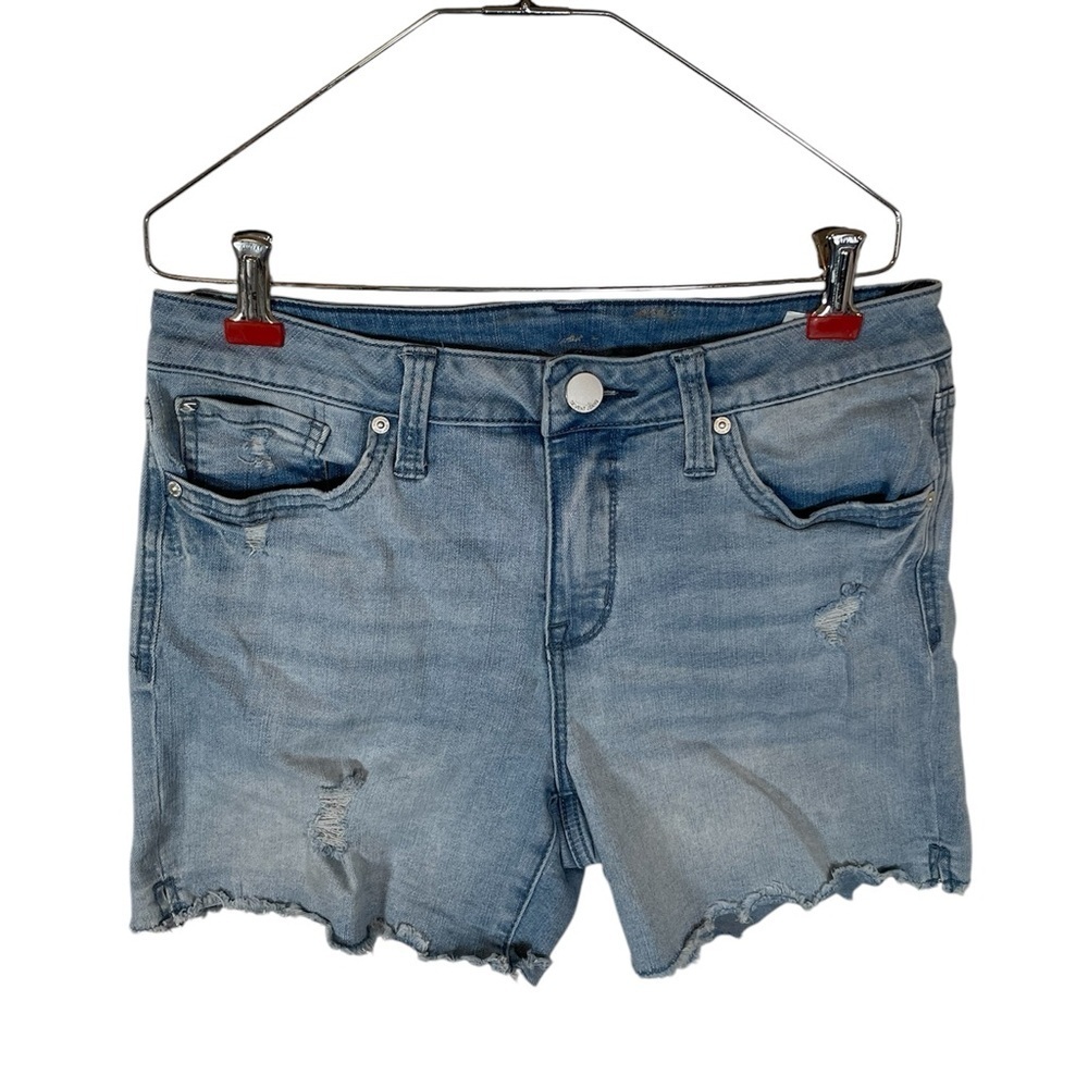 Seven7 Light Blue Distressed Jean Shorts with Frayed Hem
